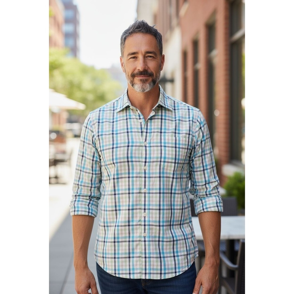 Peter Millar Crown Ease Button Down Shirt Mens Medium Green Plaid Long Sleeve !!